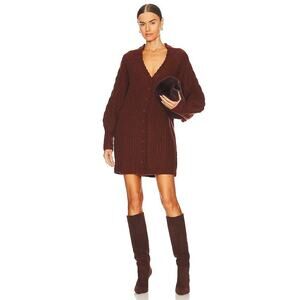 NWT Joslin Moira Wool Alpaca Hemp‎ V Neck Longline Chunky Cardigan Brown US 8